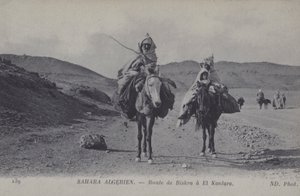 Utazók az algériai Szaharában a Biskra és az El Kantara közötti úton (f/w fotó) alkotó: Photographer French