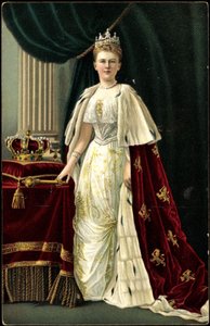 Ak Wilhelmina holland királynő koronával, szár (fekete-fehér fénykép) alkotó: Photographer German