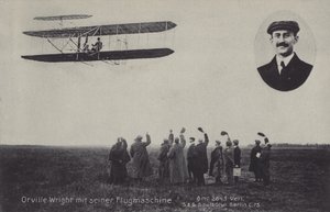 Orville Wright amerikai pilóta és repülő gépe (f/w fotó) alkotó: Photographer German