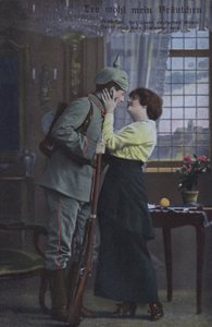 Német katona búcsúzik feleségétől, mielőtt háborúba indulna (színes fotó) alkotó: Photographer German