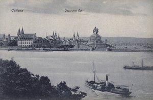 Vilmos császár emlékműve, Deutsches Eck, Koblenz, Németország (f/w fotó) alkotó: Photographer German