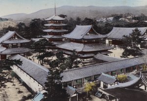 Japán, 1912 körül: Horyu-ji, Japán legrégebbi buddhista temploma, körülbelül 1300 éve épült, Yamato (fotó)