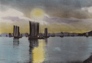 Japán, 1912 körül: Napnyugta, Akashi-part (fotó) alkotó: Photographer Japanese