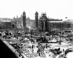 Építkezés Barcelonában, 1910 körül (f/w fotó) alkotó: Photographer Spanish