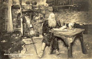 Szent Beatus alakja, Beatus-barlangok, Beatenberg, Svájc (fekete-fehér fotó)