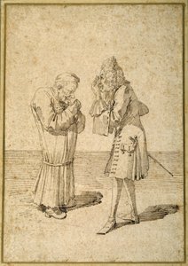 Philip von Stosch báró egy antik gyöngyszemet mutat Sabbatininek (toll és tinta papíron) alkotó: Pier Leone Ghezzi