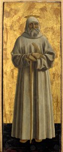Misericorde-i poliptikus: Misericorde-i Szűzanya, szentekkel körülvéve. Nursie-i Szent Benedeket ábrázoló részlet. Piero della Francesca festménye fára (1415/20-1492) 1445-1460 Dim. 54x21 cm Sansepolcro, Pinacoteca Comunale alkotó: Piero della Francesca