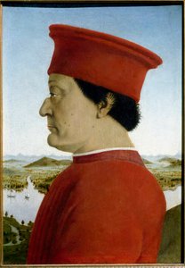 Federico de Montefeltro, Urbino herceg és Battista Sforza portréi. Federico da Montefeltrót ábrázoló részlet alkotó: Piero della Francesca