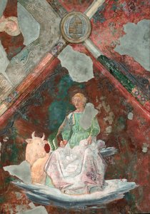 Szent Lukács. Piero della Francescának (1410 / 1420-1492) tulajdonított freskó részlete. San Michele kápolna. Santa Maria Maggiore-bazilika (Szent Mária Major), Róma. alkotó: Piero della Francesca