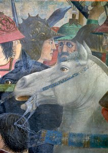 Az igaz kereszt legendája, a Hérakleiosz és Chosroes-csata, egy ló és katonák részlete, elkészült 1464-es freskó