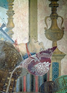 Az igaz kereszt legendája, a Hérakleiosz és Chosroes-csata, részlet egy férfiról, akinek elvágták a torkát, elkészült 1464-es freskó alkotó: Piero della Francesca