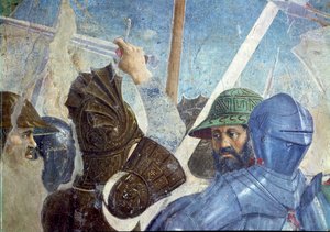 Az igaz kereszt legendája, a Hérakleiosz és Chosroes-csata, katonák részlete, elkészült 1464-es freskó
