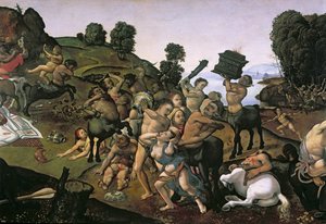 A lapithok és a kentaurok harca, (részlet a lapitokat támadó kentaurokról) 1490-es évek, (olaj, fa)