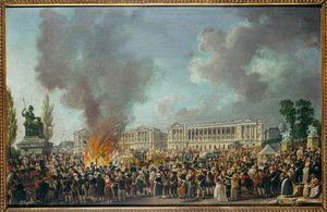 A monarchia jelvényeit elégetik a Place de la Concorde-on ... alkotó: Pierre Antoine (attr. to) Demachy
