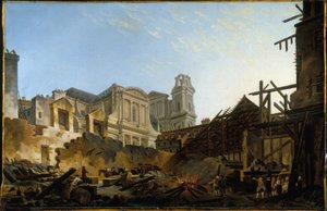 A Foire Saint-Germain a március 16-ról 1762-re virradó éjszaka történt tűzvész után, 1762 körül (olaj)