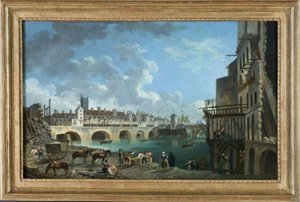 A Quai de Gesvres látképe a Pont au Change-i házak lebontása idején, 1788 körül (olaj)