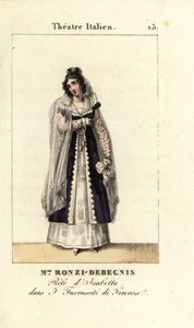 Mme. Ronzi-Debegnis in I Fuoruscit di Firenze, Theater Italien, 1819 (metszet)