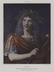 Moliere dans le role of Jules Cesar de la "Mort de Pompee" (Moliere Julius Caesar szerepében a Pompeius halálában) (színes fotó) alkotó: Pierre (after) Mignard