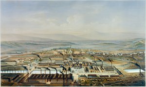 A Creusot és a Chateau de la Verrerie műhelyek látképe, Pierre Tremaux (1818-1895) akvarell litográfiája alkotó: Pierre (after) Tremaux