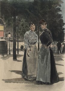 Két hétköznapi nő a körúton, illusztrációja Octave Uzanne (1851-1931) „La Femme a Paris” című művéből, 1894 (színes metszet) alkotó: Pierre (after) Vidal