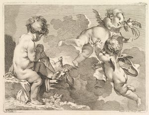 Három szerelem, amelyek közül az egyik ül, kezében egy tegez, 1727-60.