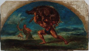 Vázlat a párizsi Hôtel de Ville-ben megrendezett Salon de la Paix kiállításra: Herkules és az erymanthemi vadkan, Delacroix után, 1852 és 1854 között (olaj).