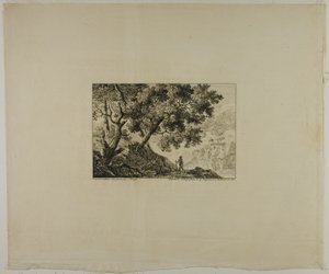 Tájkép emberrel, aki botot hordoz alkotó: Pierre Antoine Mongin