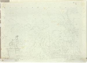 A versailles-i park látványa: Fák között álló lovasszobor alkotó: Pierre Antoine Mongin