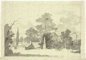 A versailles-i park látványa: Szfinxpárral a lépcsőházban. alkotó: Pierre Antoine Mongin