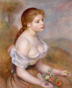 Egy fiatal lány százszorszépekkel alkotó: Pierre Auguste Renoir