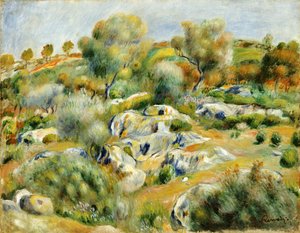Bretagne-i táj fákkal és sziklákkal alkotó: Pierre Auguste Renoir