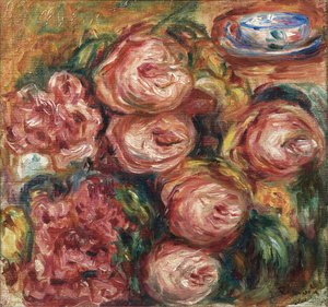 Összetétel rózsákkal és egy csésze teával alkotó: Pierre Auguste Renoir