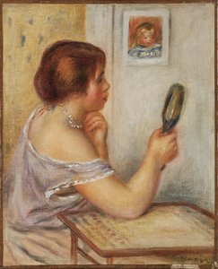 Gabrielle tükröt tart vagy Marie Dupuis tükröt tart Coco portréjával, 1900-as évek eleje alkotó: Pierre Auguste Renoir