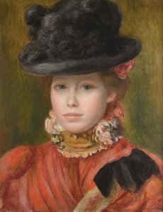 Lány fekete kalapban, piros virágokkal, c. 1890 alkotó: Pierre Auguste Renoir