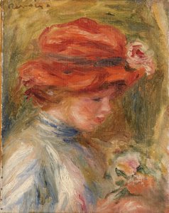 Fiatal nő piros kalapban alkotó: Pierre Auguste Renoir