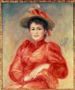 Fiatal nő piros míderrel alkotó: Pierre Auguste Renoir