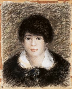 Fiatal nő, arckép, fekete ruhában, fehér gallérral. Pierre Auguste (Pierre-Auguste) Renoir (1841-1919) rajza.