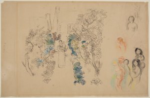 Táj és figurák (ceruza, tinta, wc és zsírkréta papíron) alkotó: Pierre Auguste Renoir