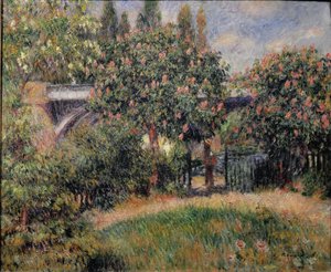 A chatoui vasúti híd vagy a rózsaszín gesztenyefák - 1881. Olaj, vászon alkotó: Pierre Auguste Renoir