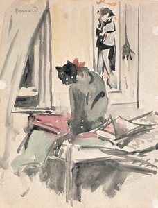Macska ül az ablaknál (wc papíron) alkotó: Pierre Bonnard