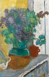 Francia: Lilas mauve dans un vase de terre jaune et vert alkotó: Pierre Bonnard