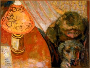 Lámpafénnyel megvilágított belső tér festése alkotó: Pierre Bonnard