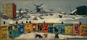 Palánk, plakátok (plakátokkal borított palánk és a hó alatti régi montmartre-i malmok) alkotó: Pierre Bonnard