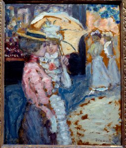 A séta Két elegáns, Belle Epoque divatba öltözött fiatal nő beszélget esernyőjük alatt. Pierre Bonnard (1867-1947) festménye 1900 V. 0,38x0,21 m Magángyűjtemény alkotó: Pierre Bonnard