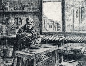 Egy munkás, aki fájlokat készít gravírozással a Pierre Calmette magángyűjteményből alkotó: Pierre Calmettes