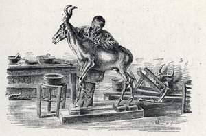 Taxidermia: Egy taxidermist hartebeest töltött a műhelyében Gravírozás az Excursion a travers les metiers című könyvéből” Pierre Calmette Collection privee