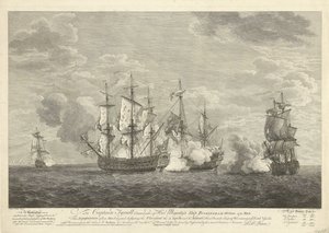 Egy angol hajó támadása három francia hajó ellen St. Eustatiusnál, 1758