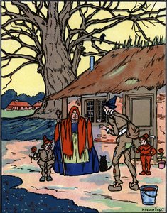 Picrochole repülése, aki találkozik egy öreg boszorkánnyal. Illusztráció: Pierre Couselles (meghalt 1938) a „Gargantuából”, Francois Rabelais alkotó: Pierre Courselles