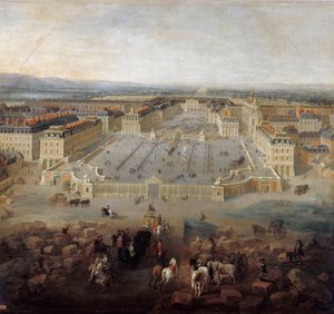 Kilátás a versailles-i palotára a Place d