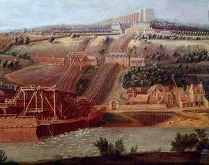 A Bougivalba telepített Marly vízvezeték gépének képe A Louveciennes (vagy Marly) vízvezeték lehetővé tette Versailles vízellátását Marly kastélyába. Részlet. Pierre Denis Martin (1663-1742) festménye V. 1,15x1,65 m Versailles, musee du